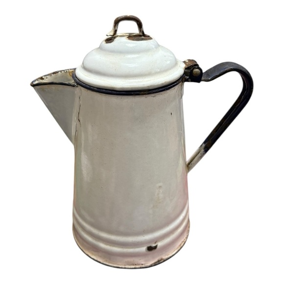 Other - Vintage White Enamel Kettle/Coffee Pot Enamelware, 11" with  Lid